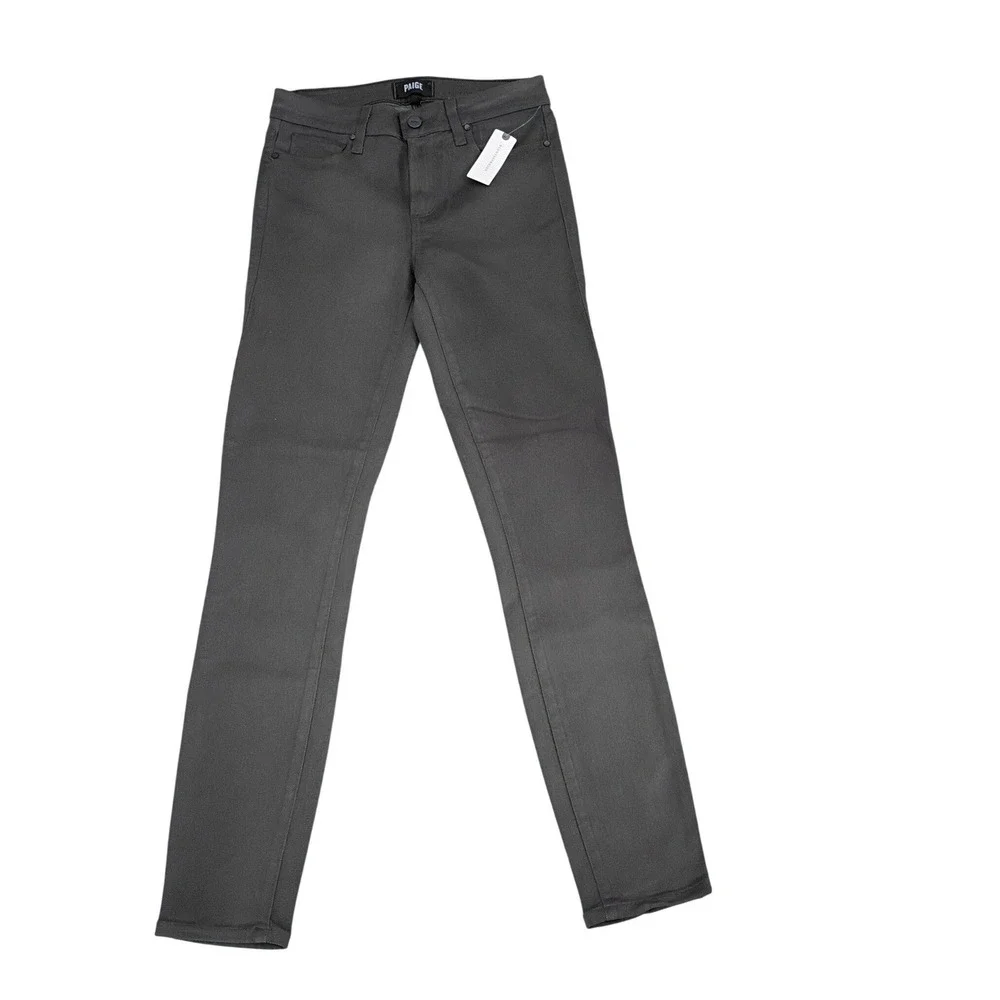 Anthro PAIGE Hoxton Ankle High Rise Coated Skinny Jeans Olive Grn 26x27 NWT $216